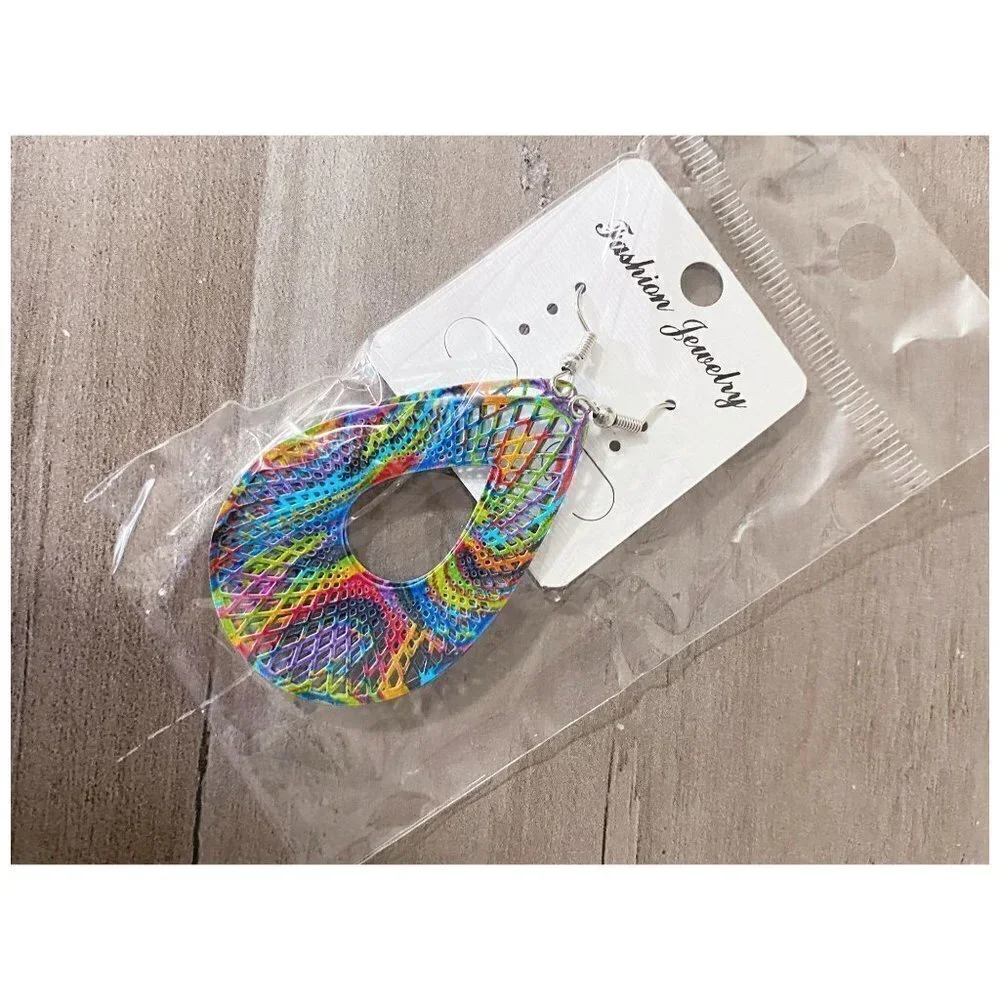 NEW Boho Festival Colorful Retro Circle Drop Dangle Earrings - Picture 4 of 6